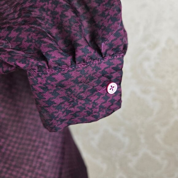 Joie Size Medium Purple Black Houndstooth Print Button Up Blouse Long Sleeve - Picture 7 of 12